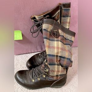 PanJar Tan Tartan Wool Lined Shaft with Leather Sole and Trim Winter Boots - 38